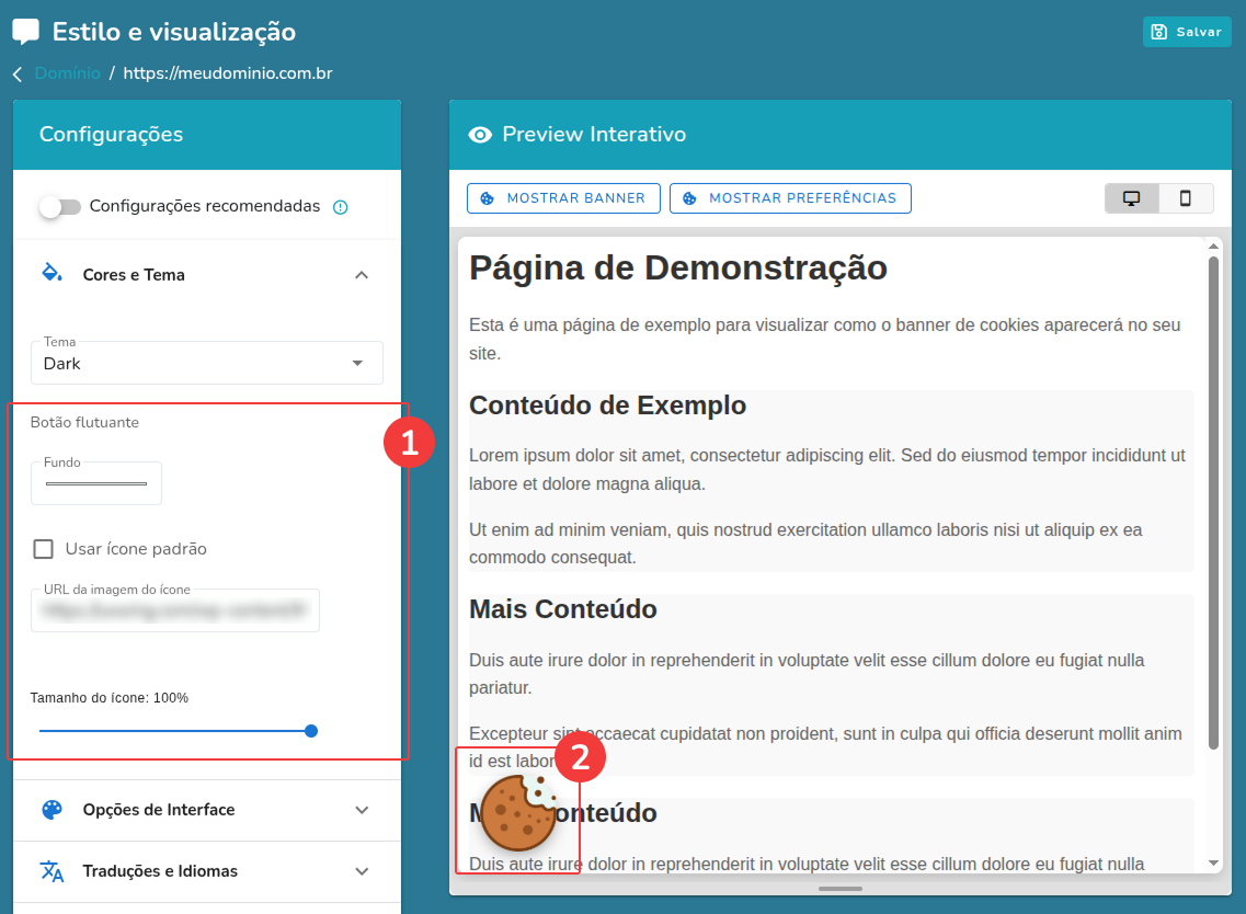 Configurações do Botão Flutuante