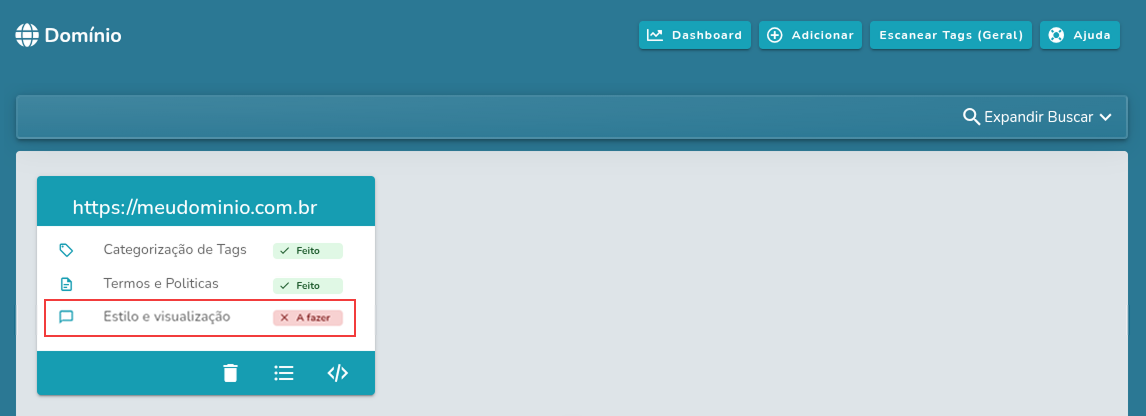Botão de Configurações do Domínio
