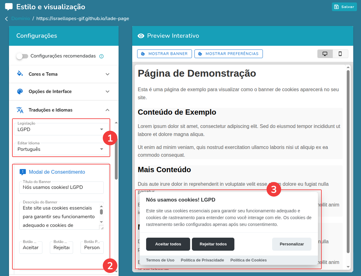 Configurar Consentimento por Idioma
