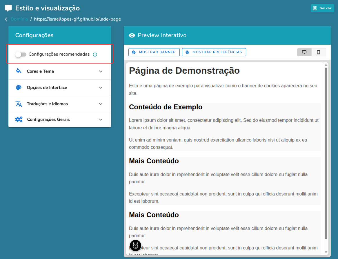 Configurações Recomendadas