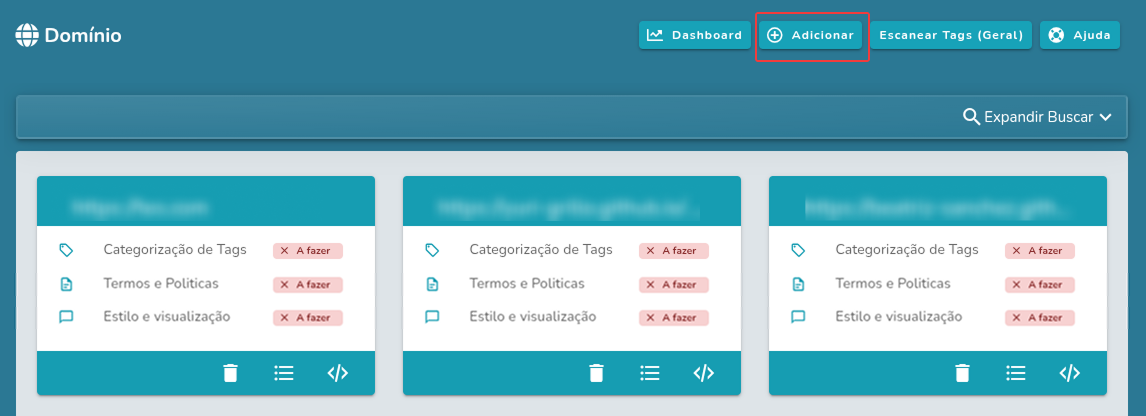 Botão para adicionar um domínio