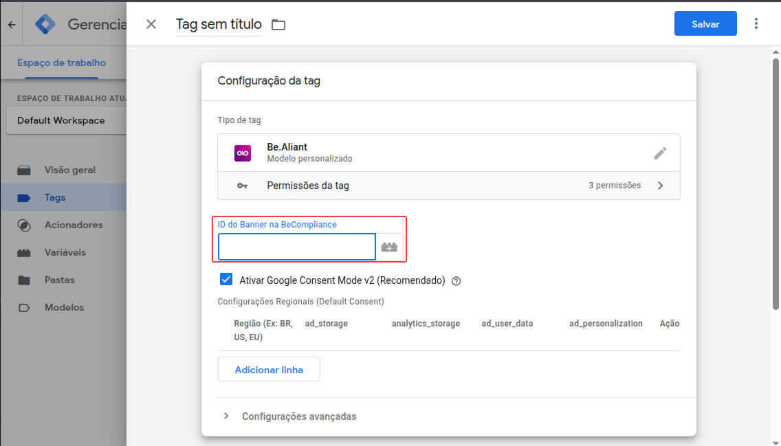 Adicionar ID do banner no GTM