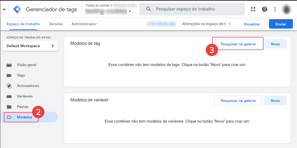 Busca pelo template do Be Aliant no GTM