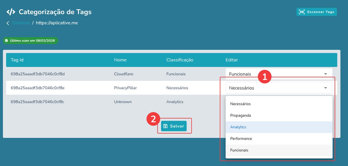 Interface de Classificação de Tags